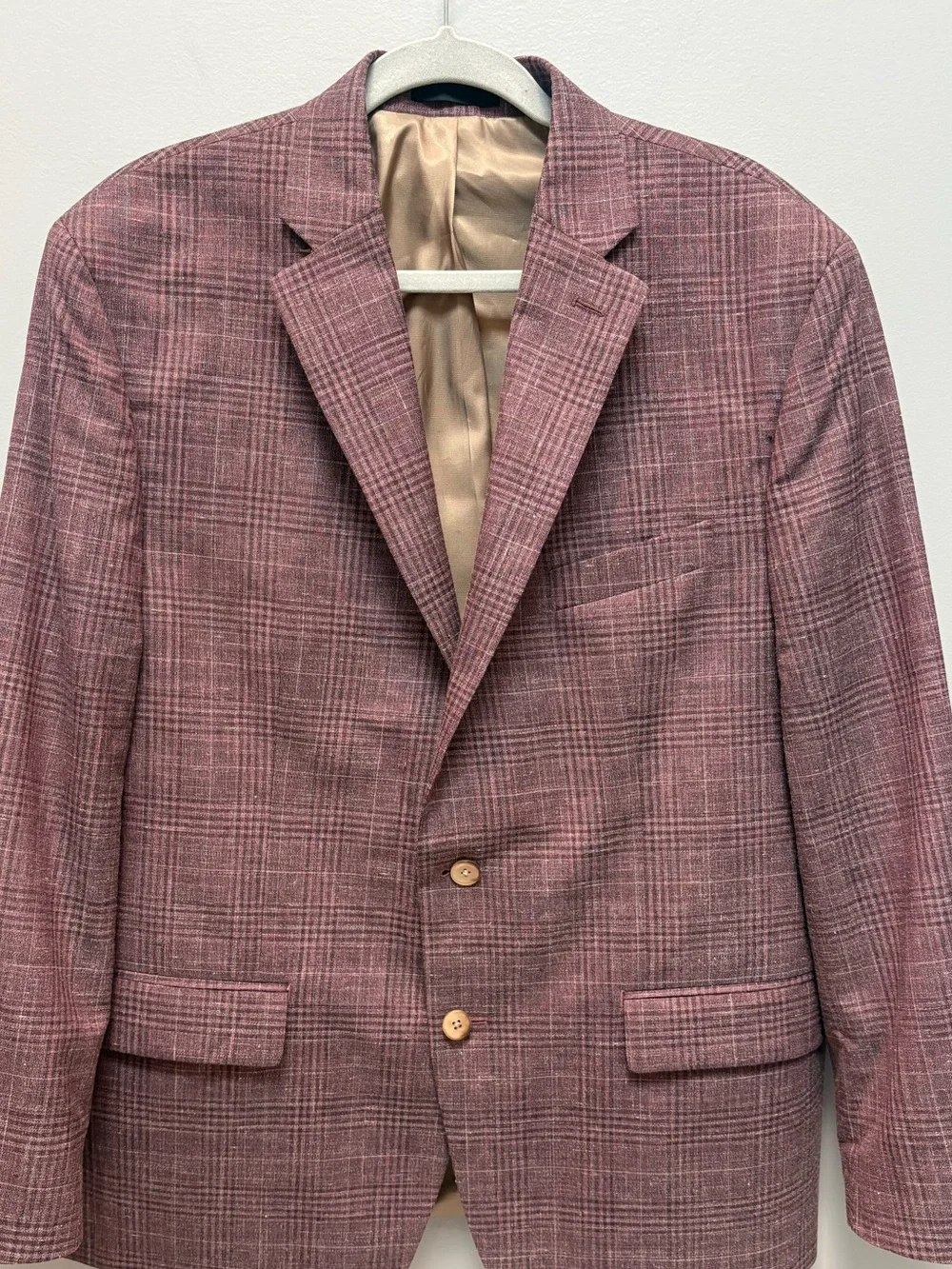Lauren Ralph Lauren 44R Wool Silk Linen Pink Plaid Sport Coat Blazer